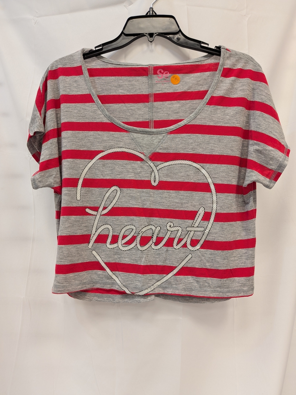 SO Gray & Pink Striped Short Sleeve Tee with Heart Script